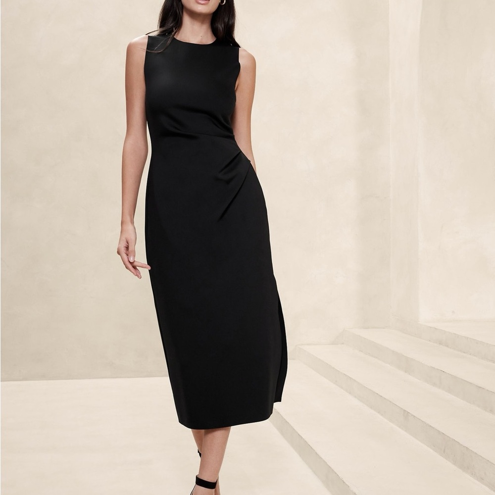 Banana Republic Black Hera Scuba Midi Sleeveless Dress with side slit
